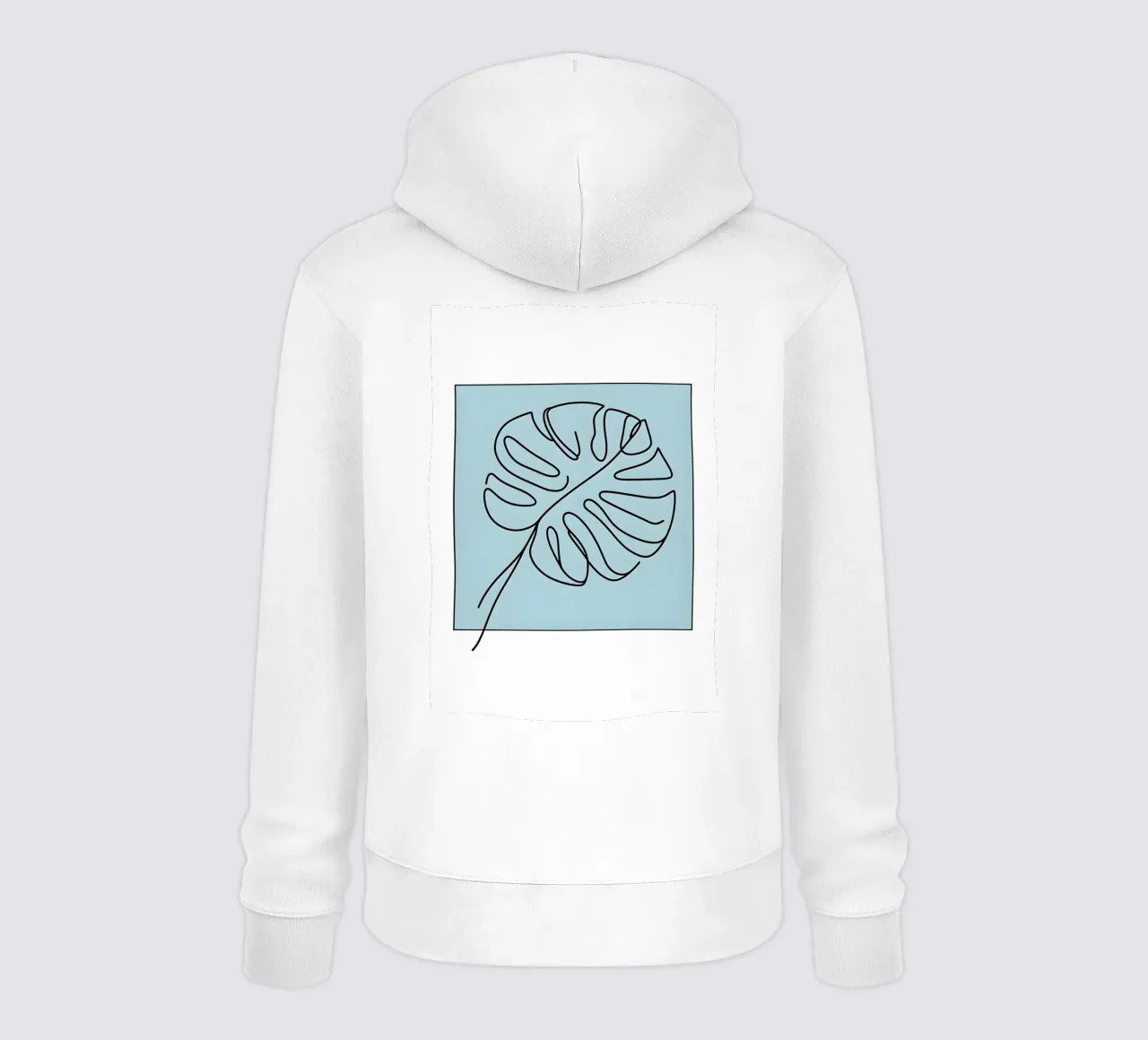 Disegno lineare minimalista di una foglia di Monstera felpa con cappuccio da Bloom And Brush