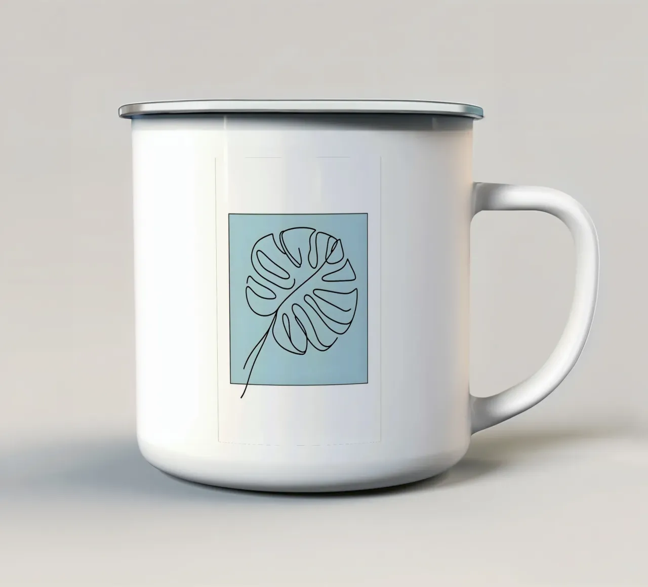 Disegno lineare minimalista di una foglia di Monstera tazza in smalto da Bloom And Brush