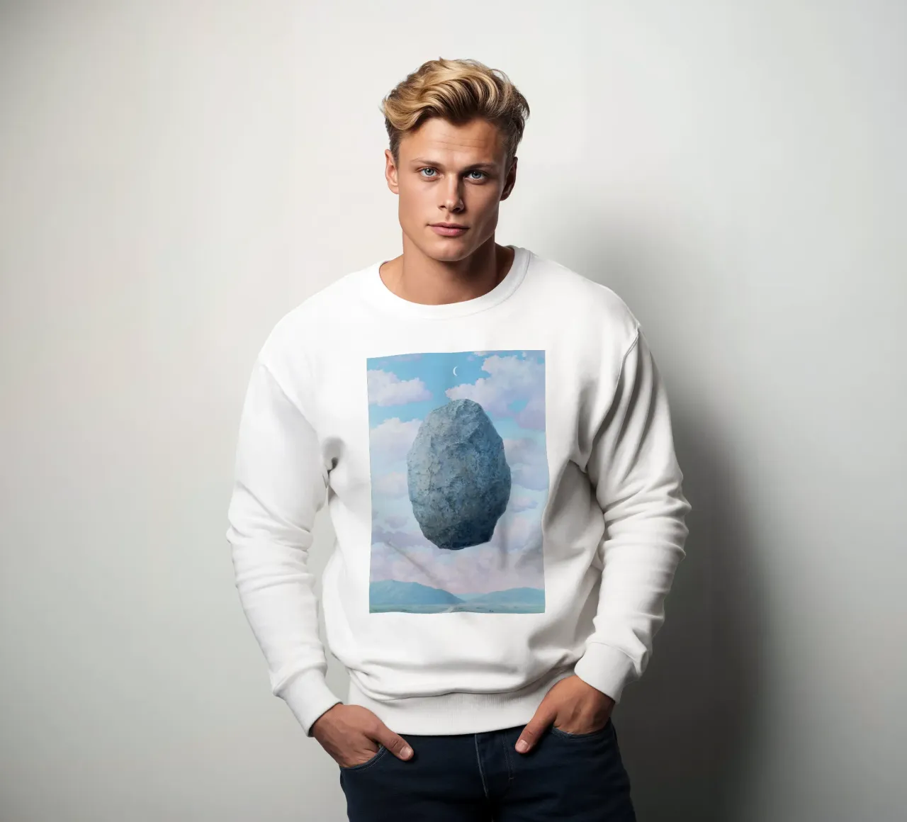 Boulder in the Sky Magritte Sweatshirt von Classic Art Prints