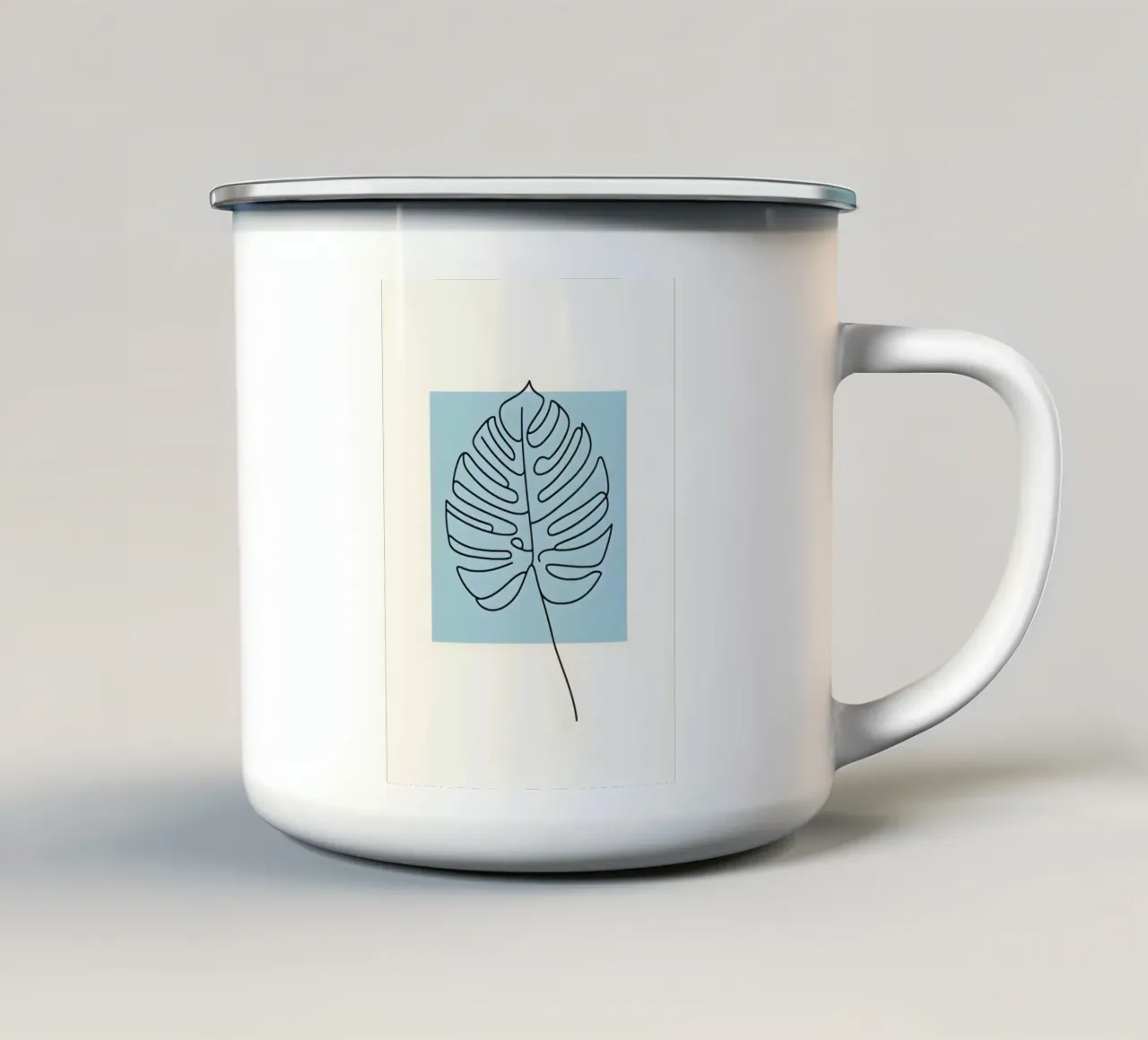 Disegno lineare minimalista di una foglia di Monstera tazza in smalto da Bloom And Brush