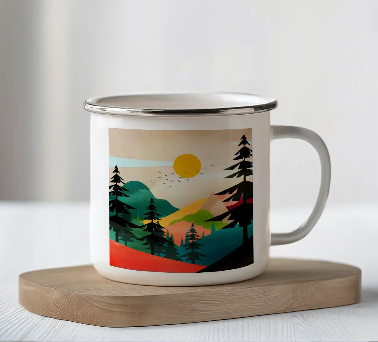 Colorful Morning in the Mountain Forest tazza in smalto da Nadjaa