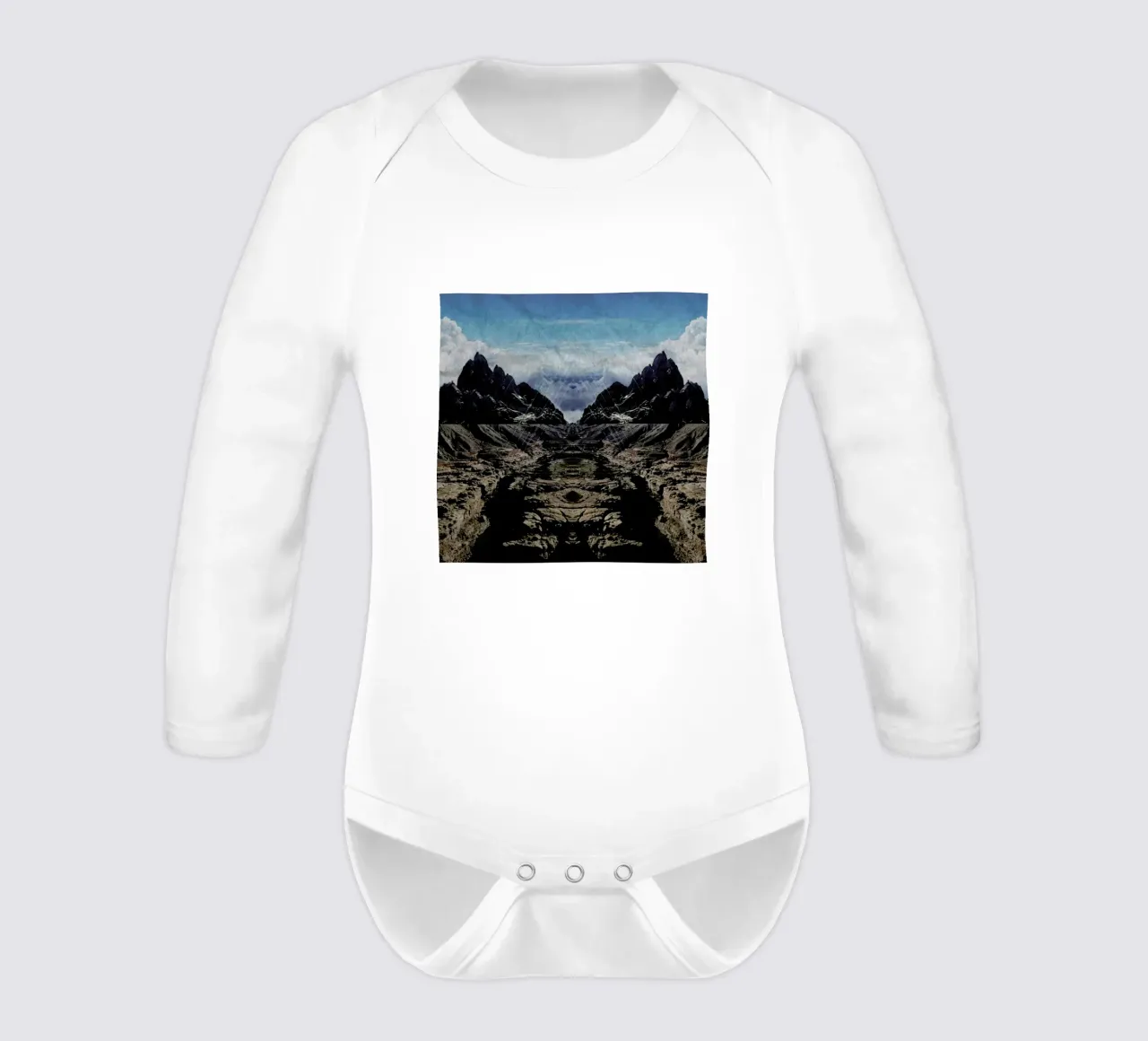 Someday - Landscape long-sleeve baby romper by Three Of The Possessed