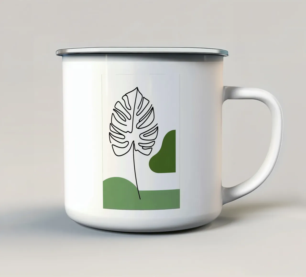 Disegno lineare minimalista di una foglia di Monstera tazza in smalto da Bloom And Brush