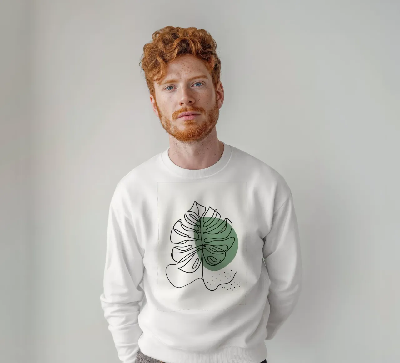 Disegno lineare minimalista di una foglia di Monstera felpa da Bloom And Brush
