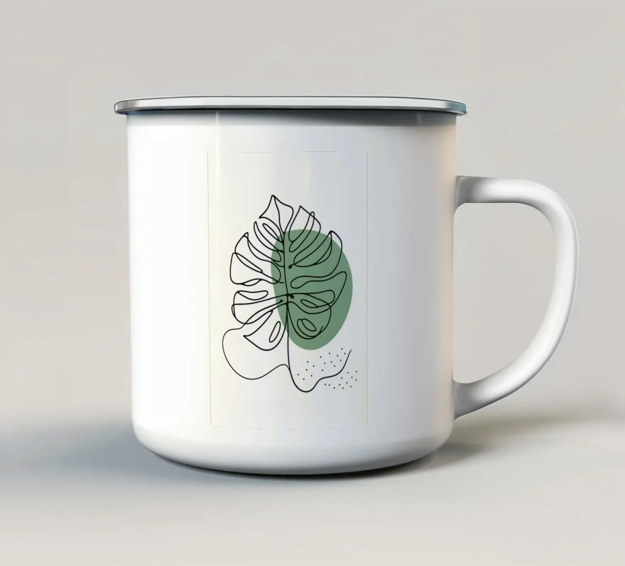 Disegno lineare minimalista di una foglia di Monstera tazza in smalto da Bloom And Brush