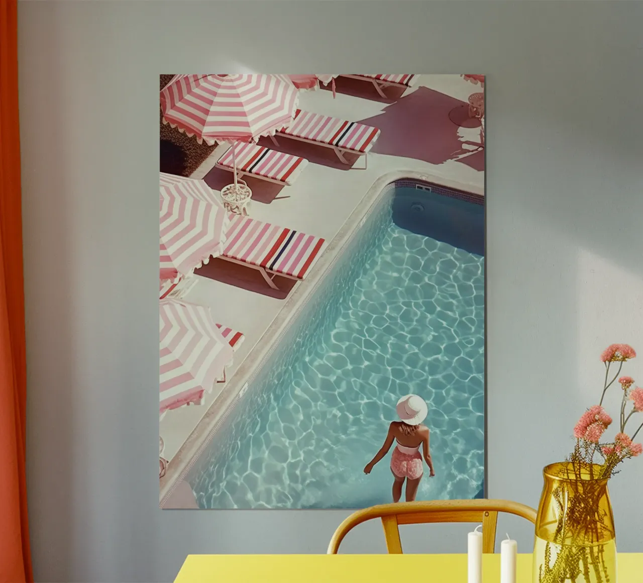 Pink Miami Swimming Pool Scene poster con telaio in plastica da GraceDigitalArtCo