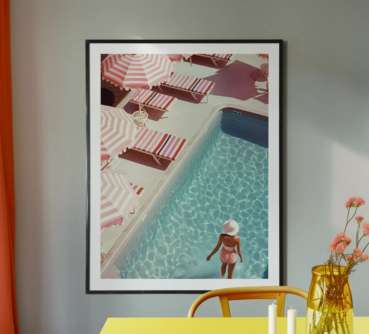 Pink Miami Swimming Pool Scene poster con telaio in plastica da GraceDigitalArtCo