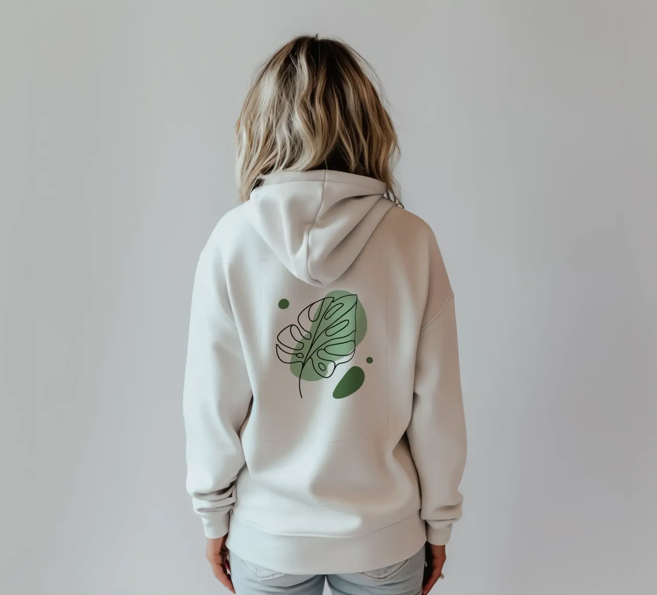 Disegno lineare minimalista di una foglia di Monstera felpa con cappuccio da Bloom And Brush