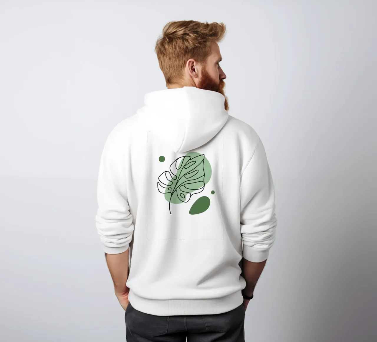 Disegno lineare minimalista di una foglia di Monstera felpa con cappuccio da Bloom And Brush