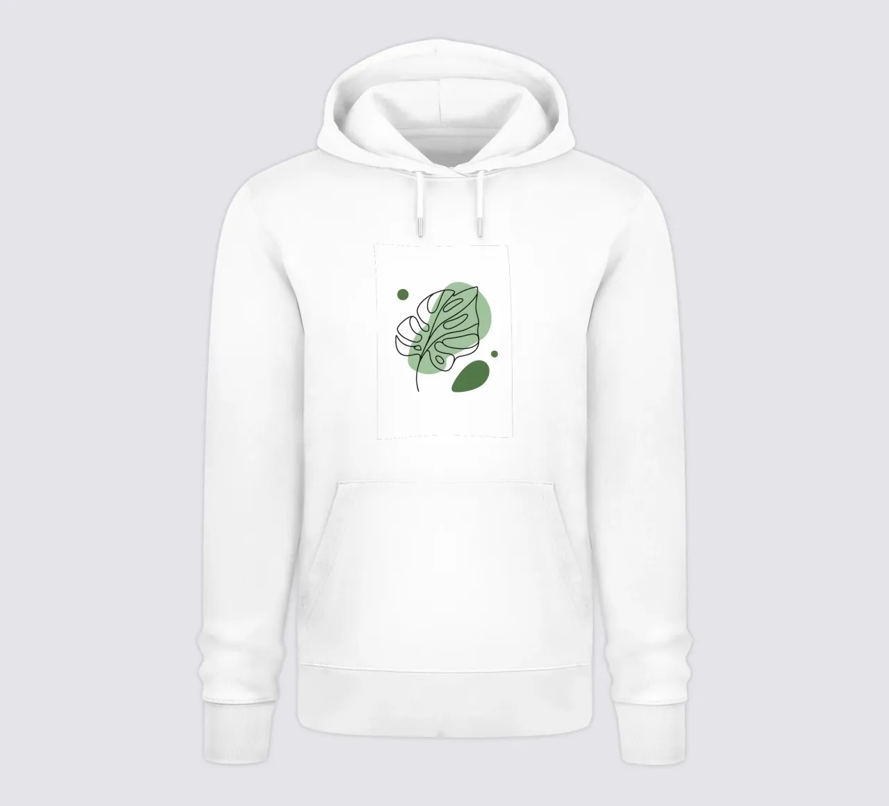 Disegno lineare minimalista di una foglia di Monstera felpa con cappuccio da Bloom And Brush