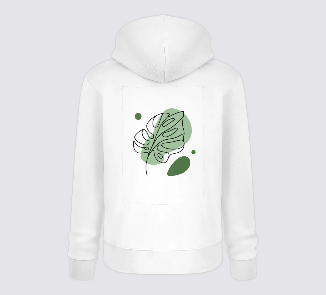 Disegno lineare minimalista di una foglia di Monstera felpa con cappuccio da Bloom And Brush