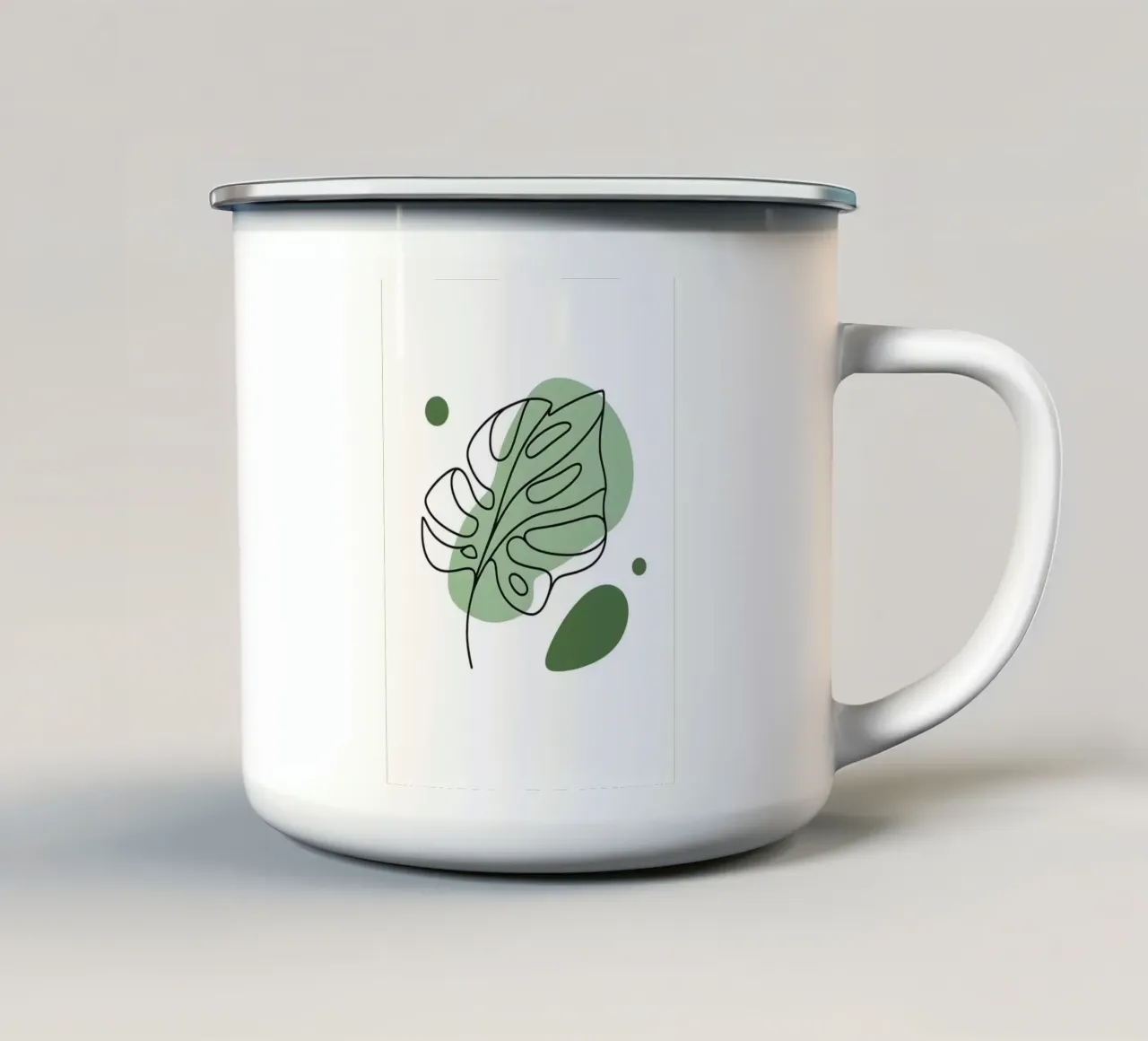 Disegno lineare minimalista di una foglia di Monstera tazza in smalto da Bloom And Brush