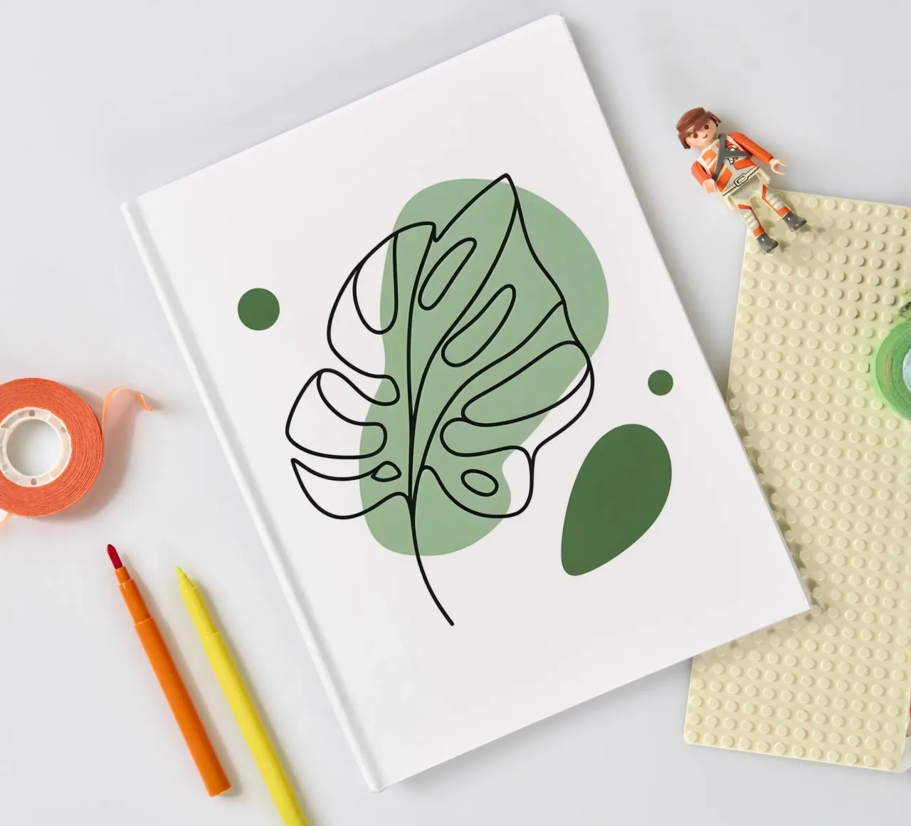 Minimalist Line Drawing of Monstera Leaf notebook by Bloom And Brush