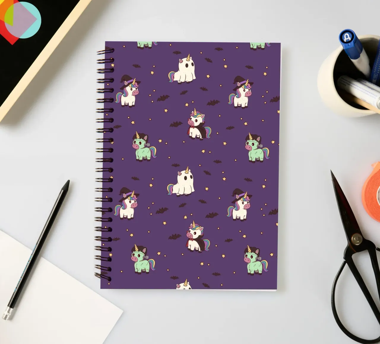 Halloween Unicorn Party Pattern spiral notebook by Loobs