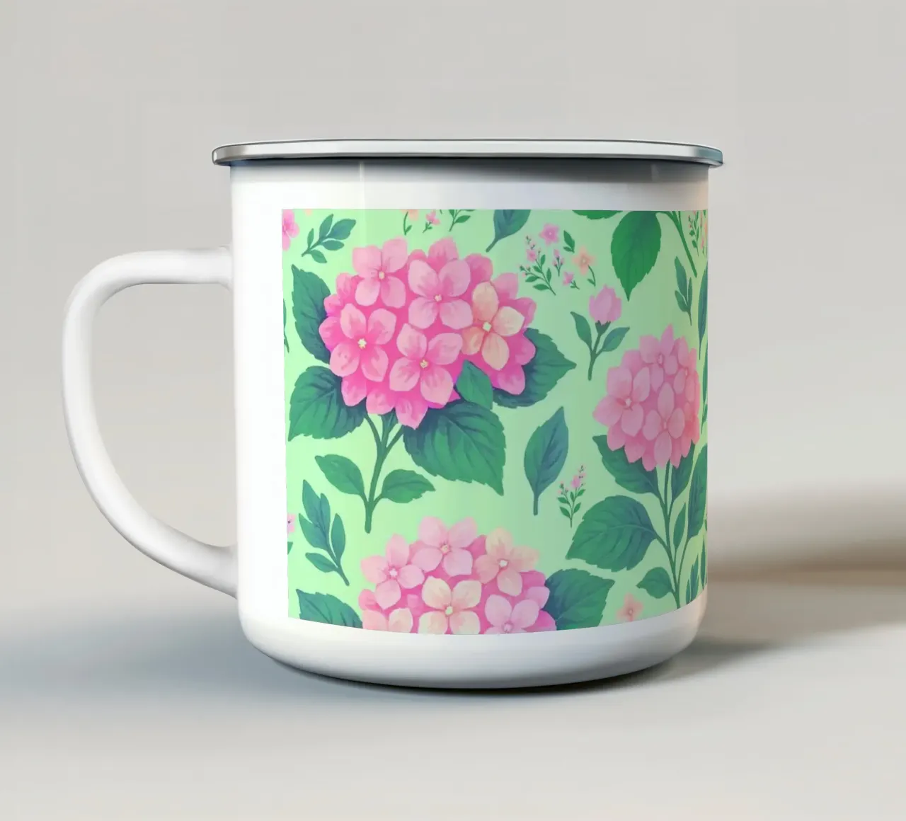 Ortensia rosa e verde tazza in smalto da SilverPegasus