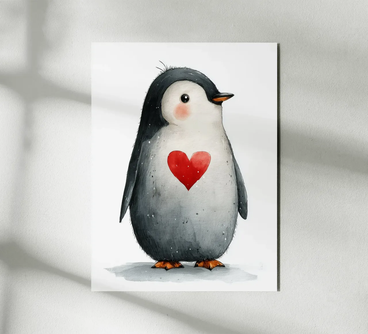 Poster con pinguino dal cuore rosso per la cameretta dei bambini alluminio dibond da Kid’s Dream