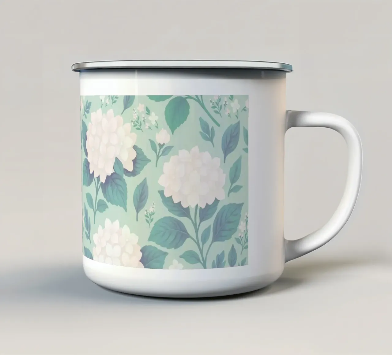Ortensia Bianco Verde Salvia tazza in smalto da SilverPegasus