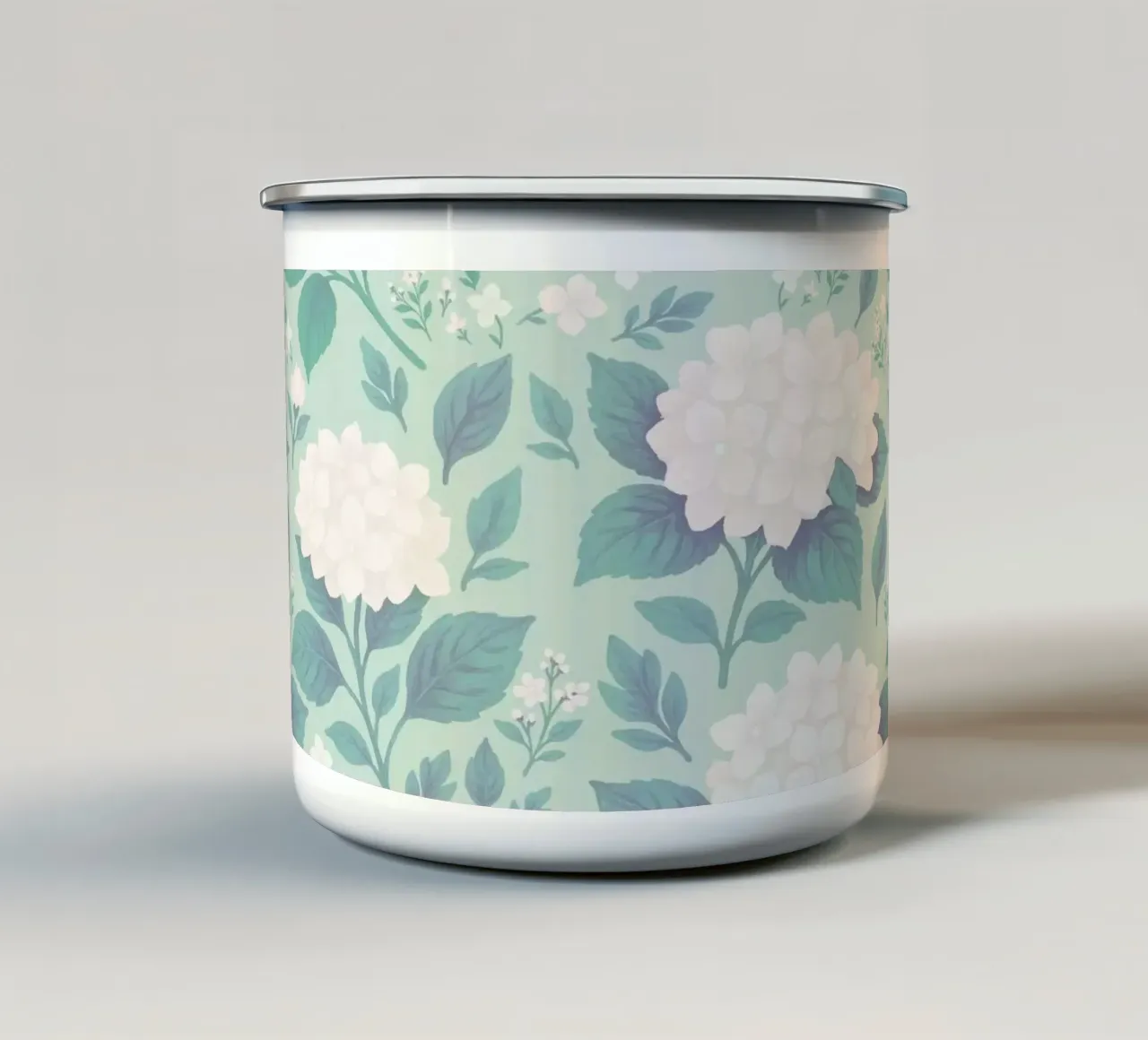 Ortensia Bianco Verde Salvia tazza in smalto da SilverPegasus