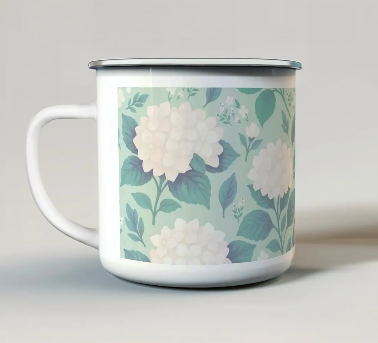 Ortensia Bianco Verde Salvia tazza in smalto da SilverPegasus