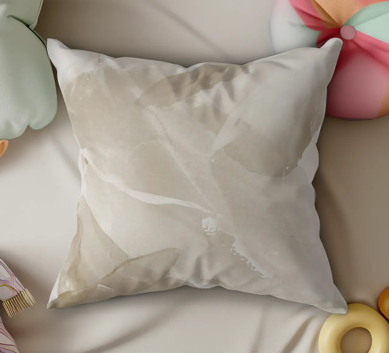 Pennellate astratte beige 3 cuscino da NouveauPrints