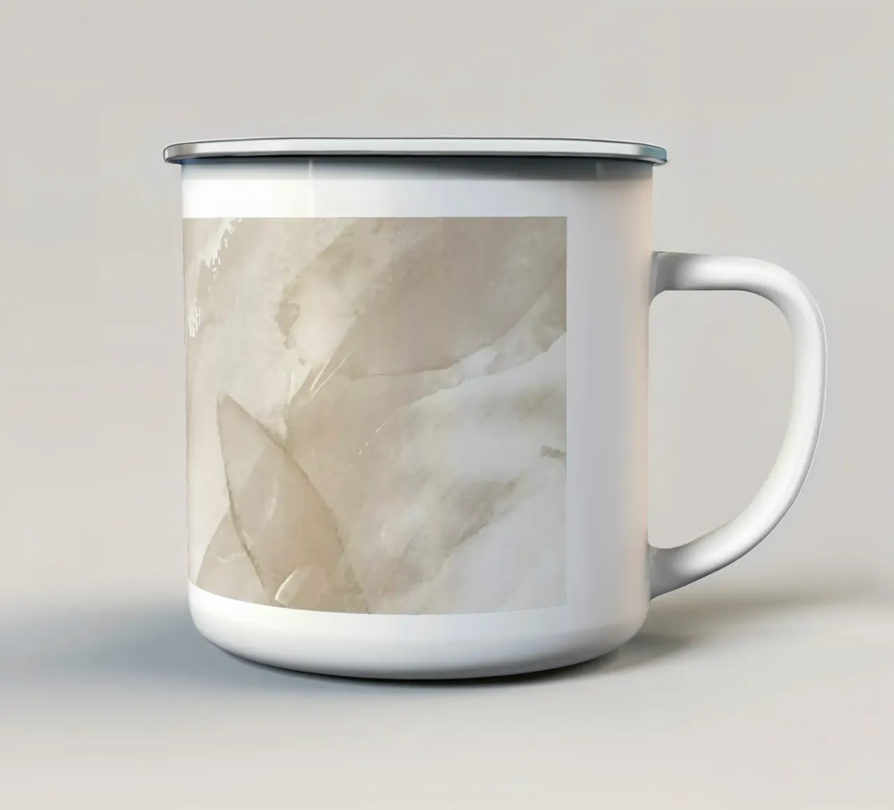 Abstracte beige penseelstreken 3 emaille mok van NouveauPrints
