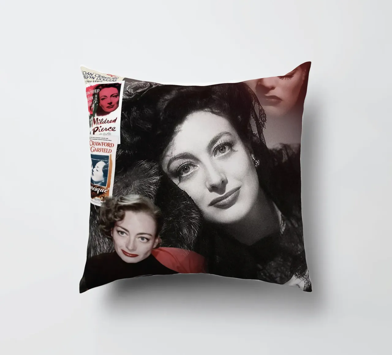 Joan Crawford collage portrait decorative cushion by DesmondBates