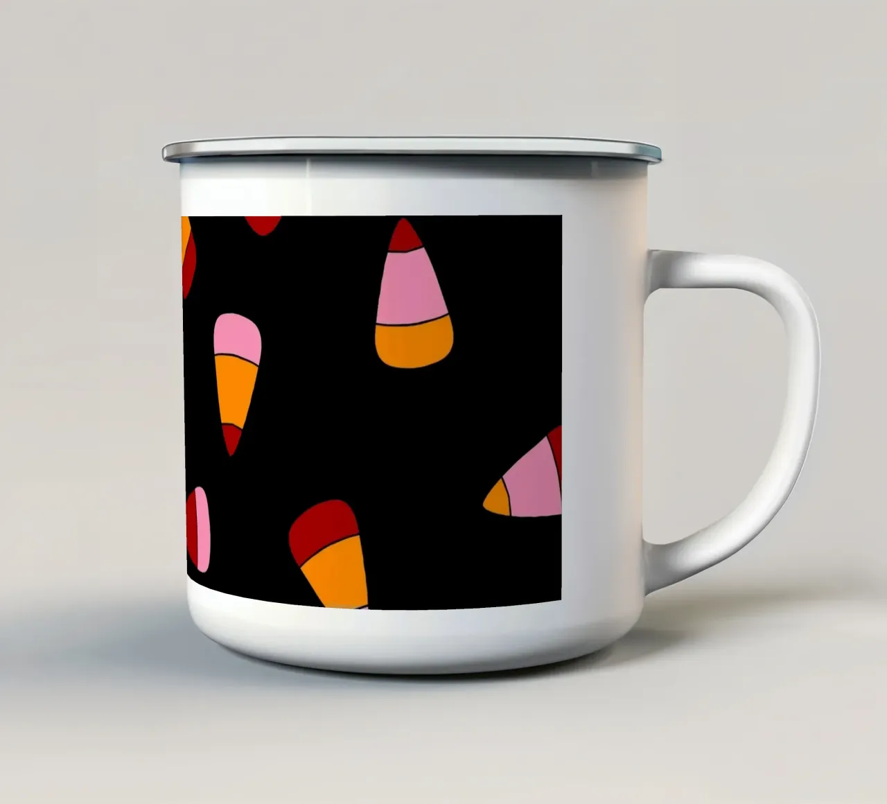 Retro candy corn pattern Halloween tazza in smalto da TijanaArtStudio88