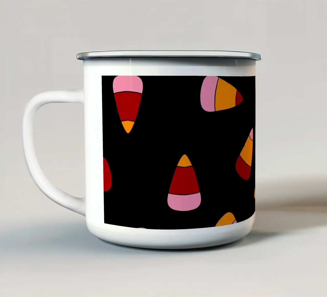 Retro candy corn pattern Halloween tazza in smalto da TijanaArtStudio88