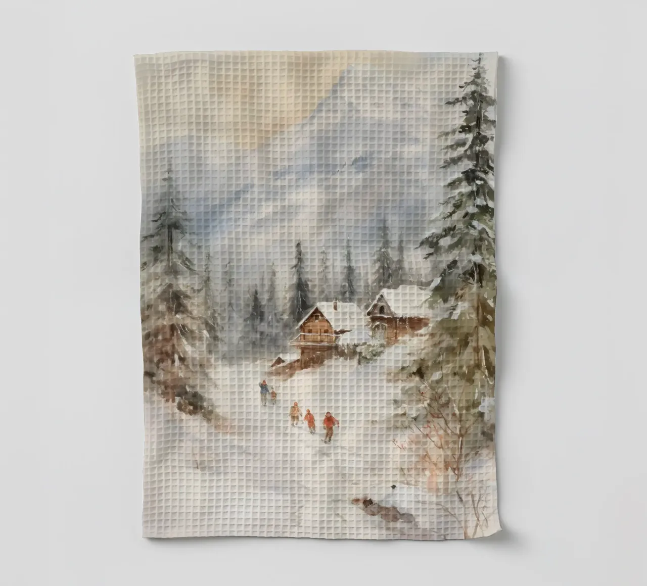 Alpes Chalet d'hiver Art Print torchon de Studio Vibe