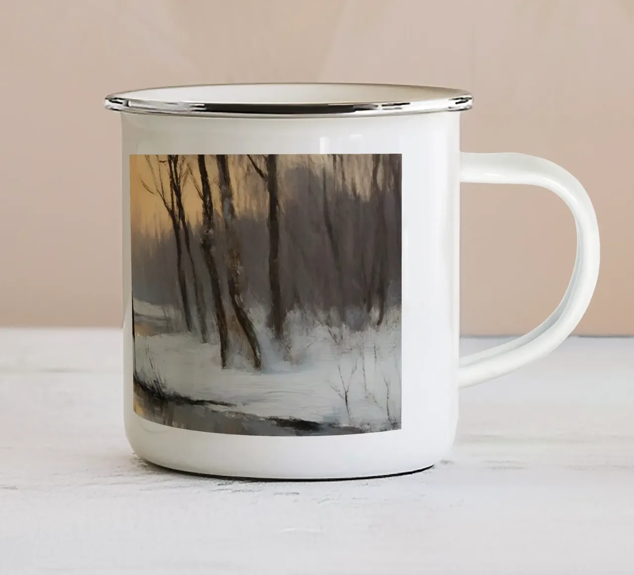 Paesaggio invernale al tramonto tazza in smalto da Studio Vibe
