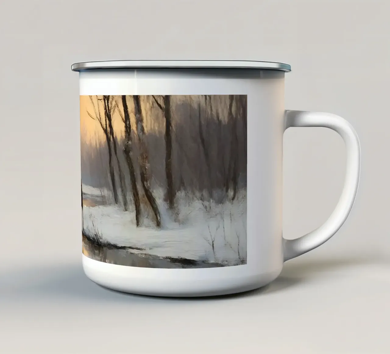 Paesaggio invernale al tramonto tazza in smalto da Studio Vibe