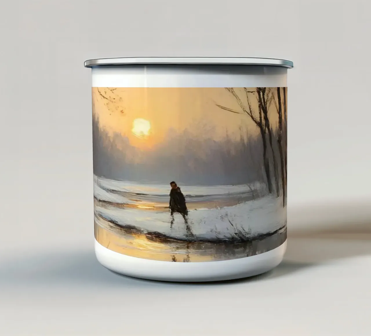 Paesaggio invernale al tramonto tazza in smalto da Studio Vibe