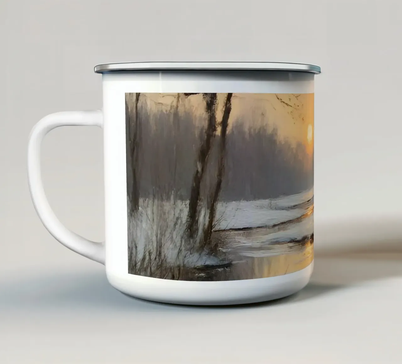 Paesaggio invernale al tramonto tazza in smalto da Studio Vibe