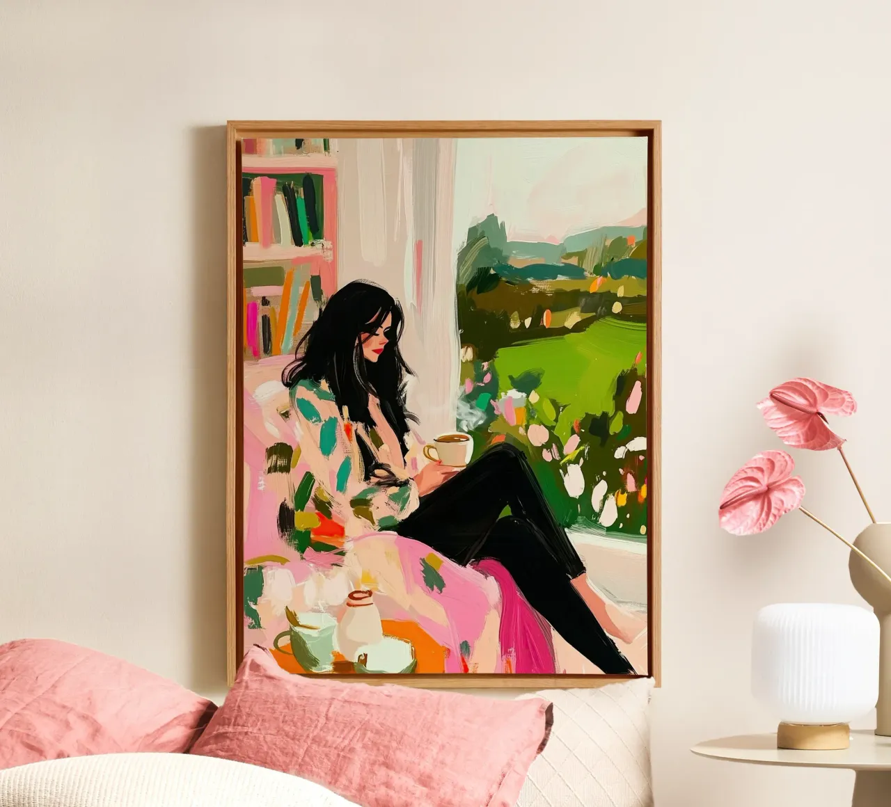 Gezellig Koffie Moment | Esthetische Impasto Abstracte Print canvas van dawnthesea