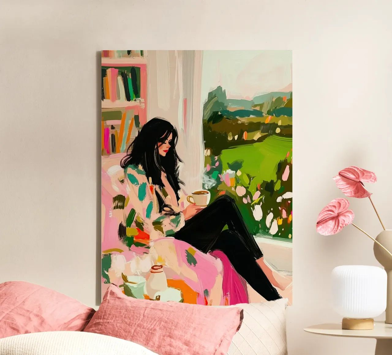 Gezellig Koffie Moment | Esthetische Impasto Abstracte Print canvas van dawnthesea