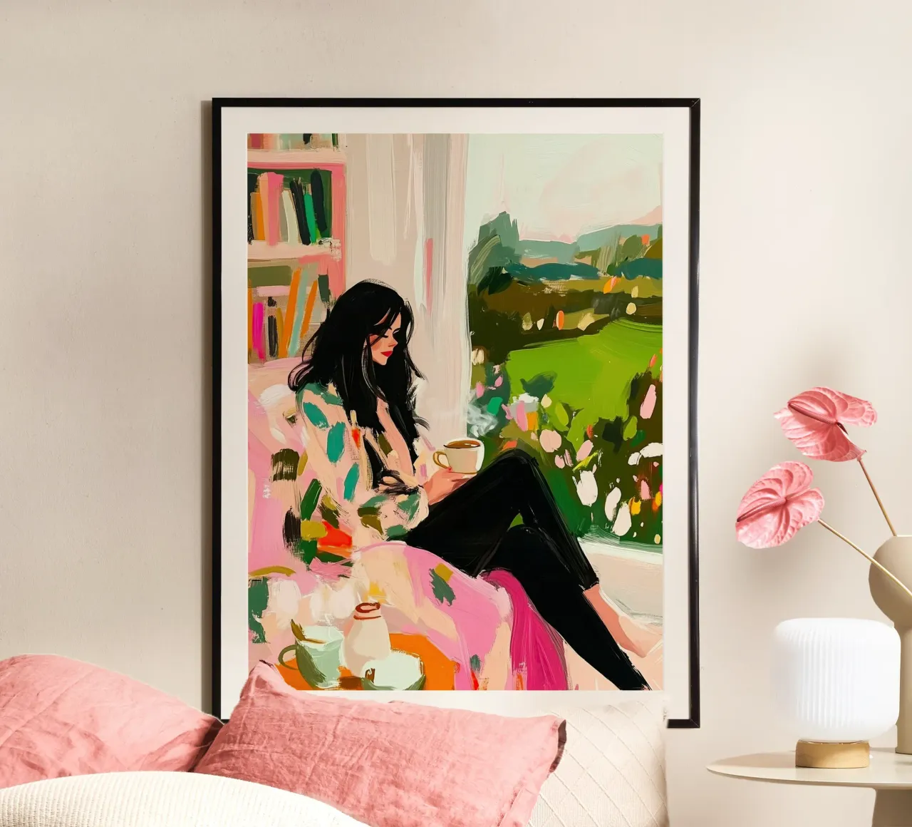 Gezellig Koffie Moment | Esthetische Impasto Abstracte Print hahnemühle van dawnthesea