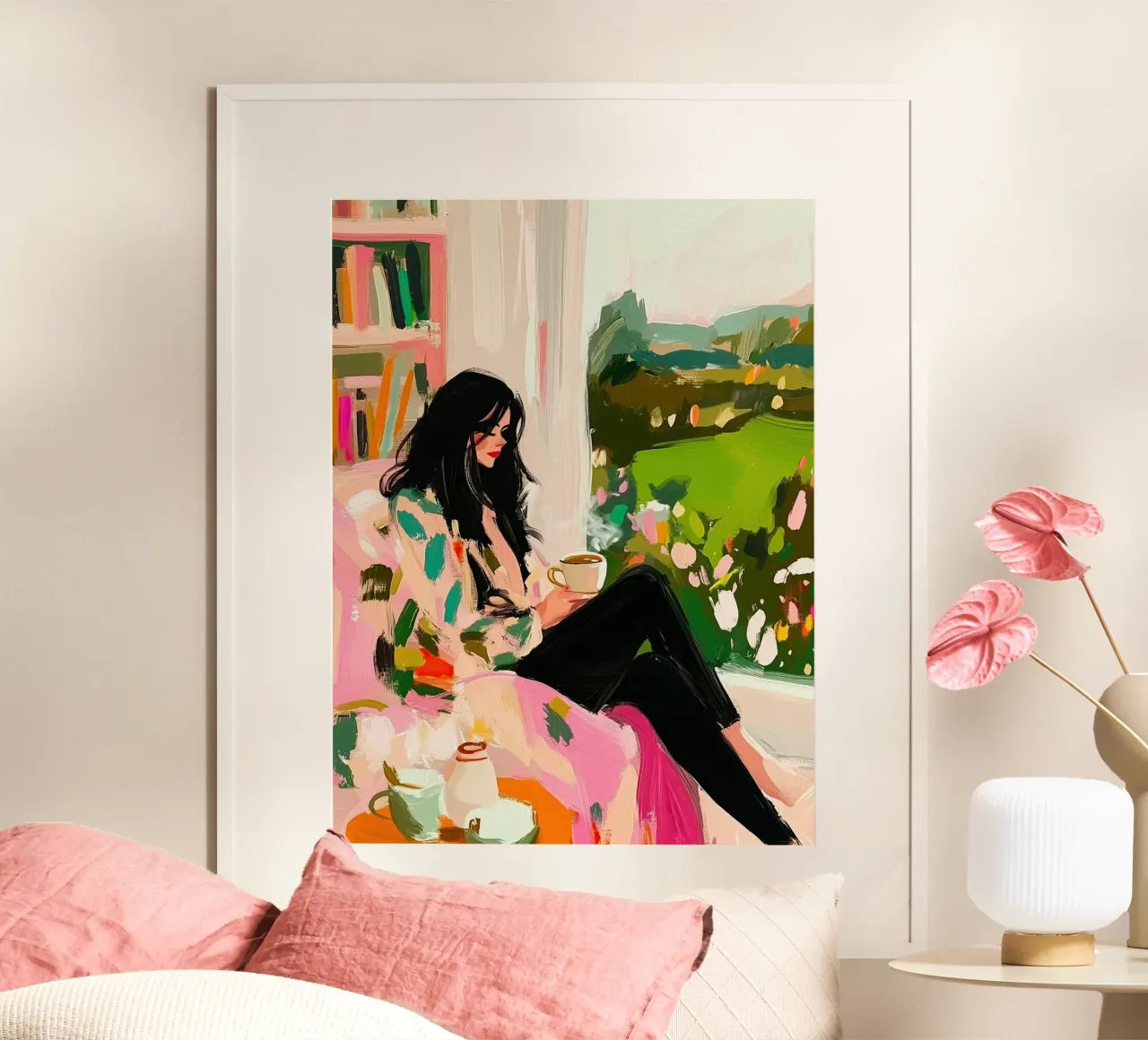 Gezellig Koffie Moment | Esthetische Impasto Abstracte Print hahnemühle van dawnthesea