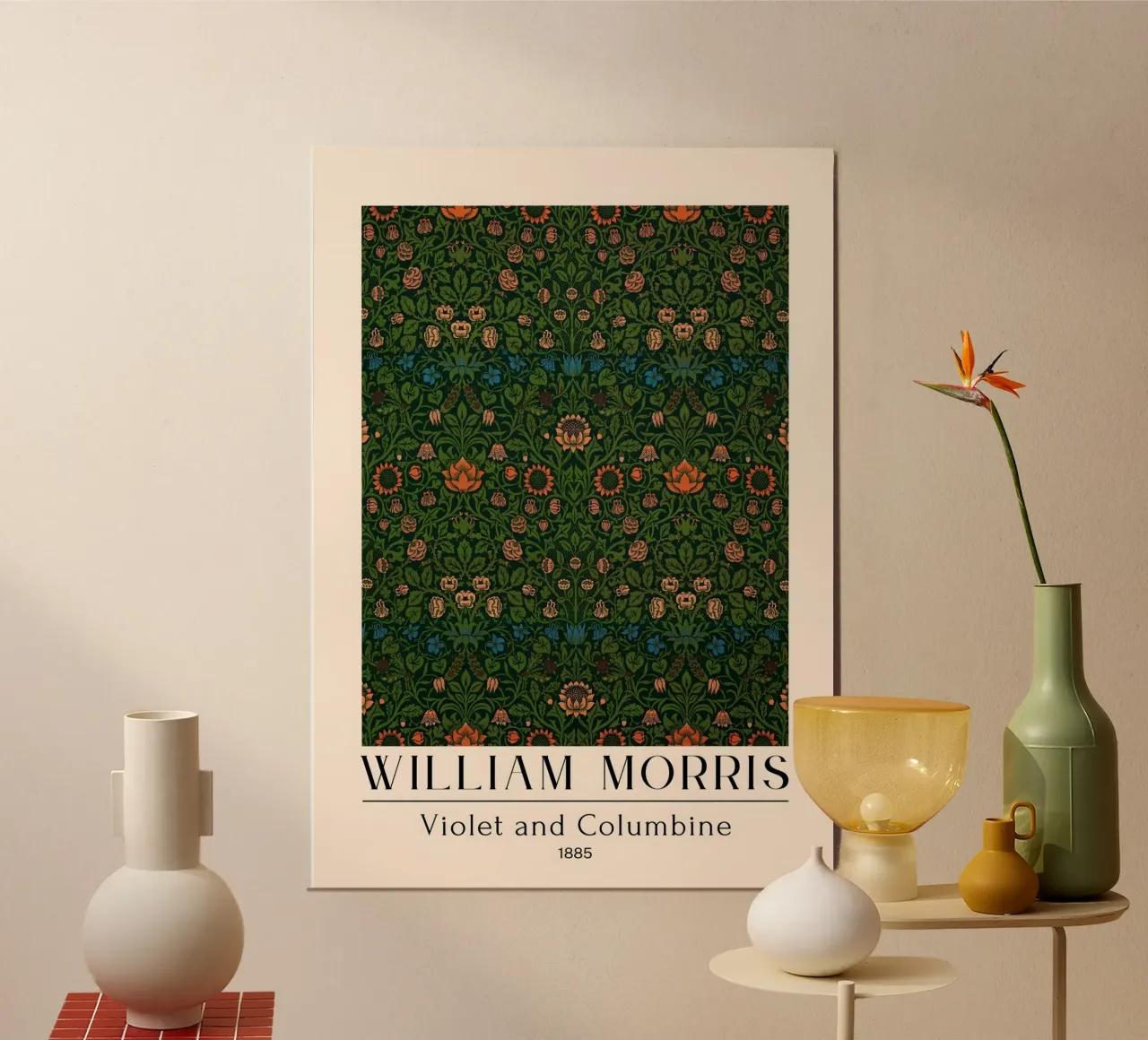 William Morris Violet & Columbine Dark Maximalist Pattern (motif maximaliste) alu dibond de Bakara