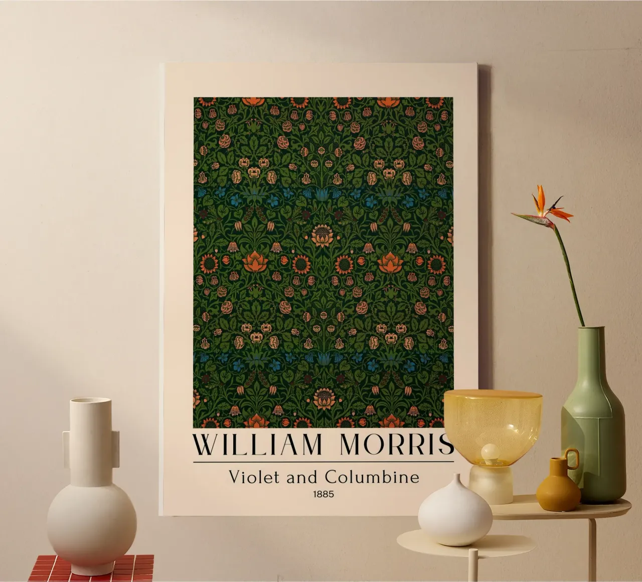 William Morris Violet & Columbine Dark Maximalist Pattern canvas by Bakara