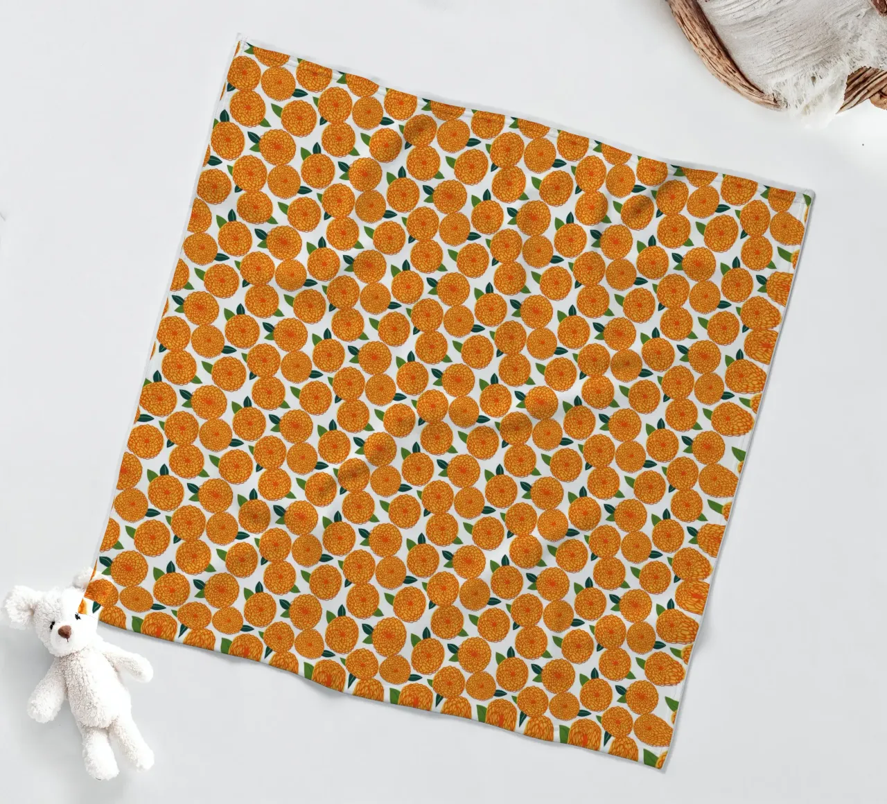 Retro dahlia flower pattern, 70s inspired fleece blanket by ms.Hey! textildesign