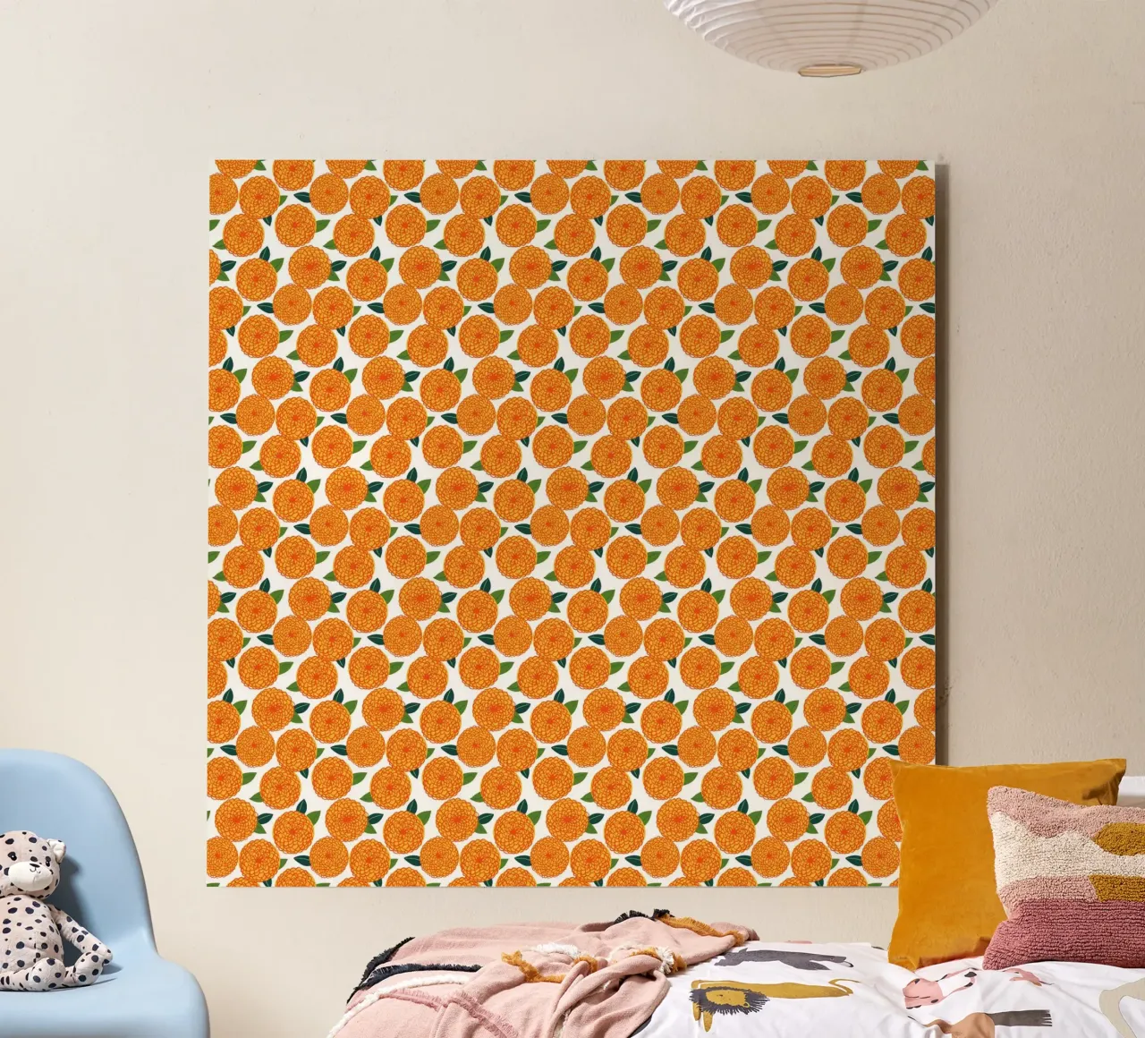 Retro dahlia flower pattern, 70s inspired alu-dibond by ms.Hey! textildesign