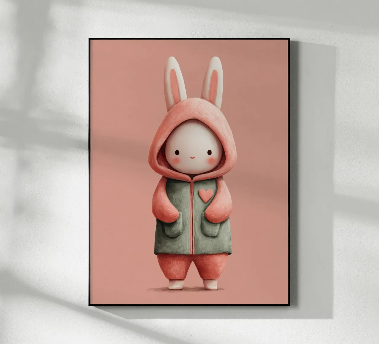 Poster di coniglietto rosa con cappuccio per la cameretta di una bambina plexiglass da Kid’s Dream