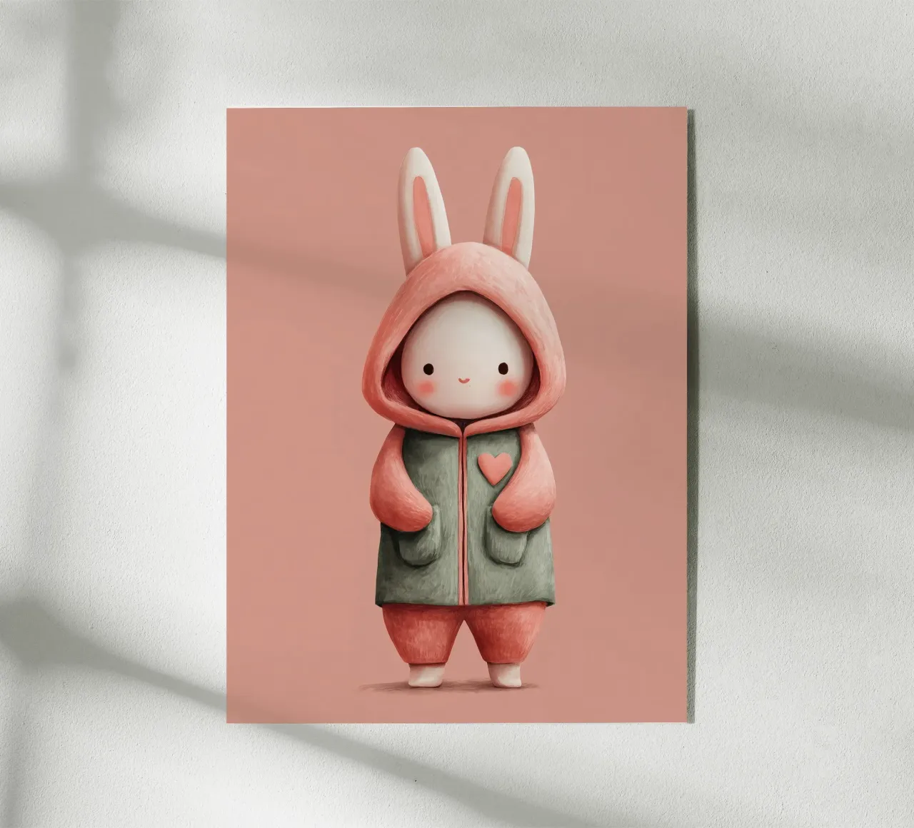 Poster di coniglietto rosa con cappuccio per la cameretta di una bambina plexiglass da Kid’s Dream
