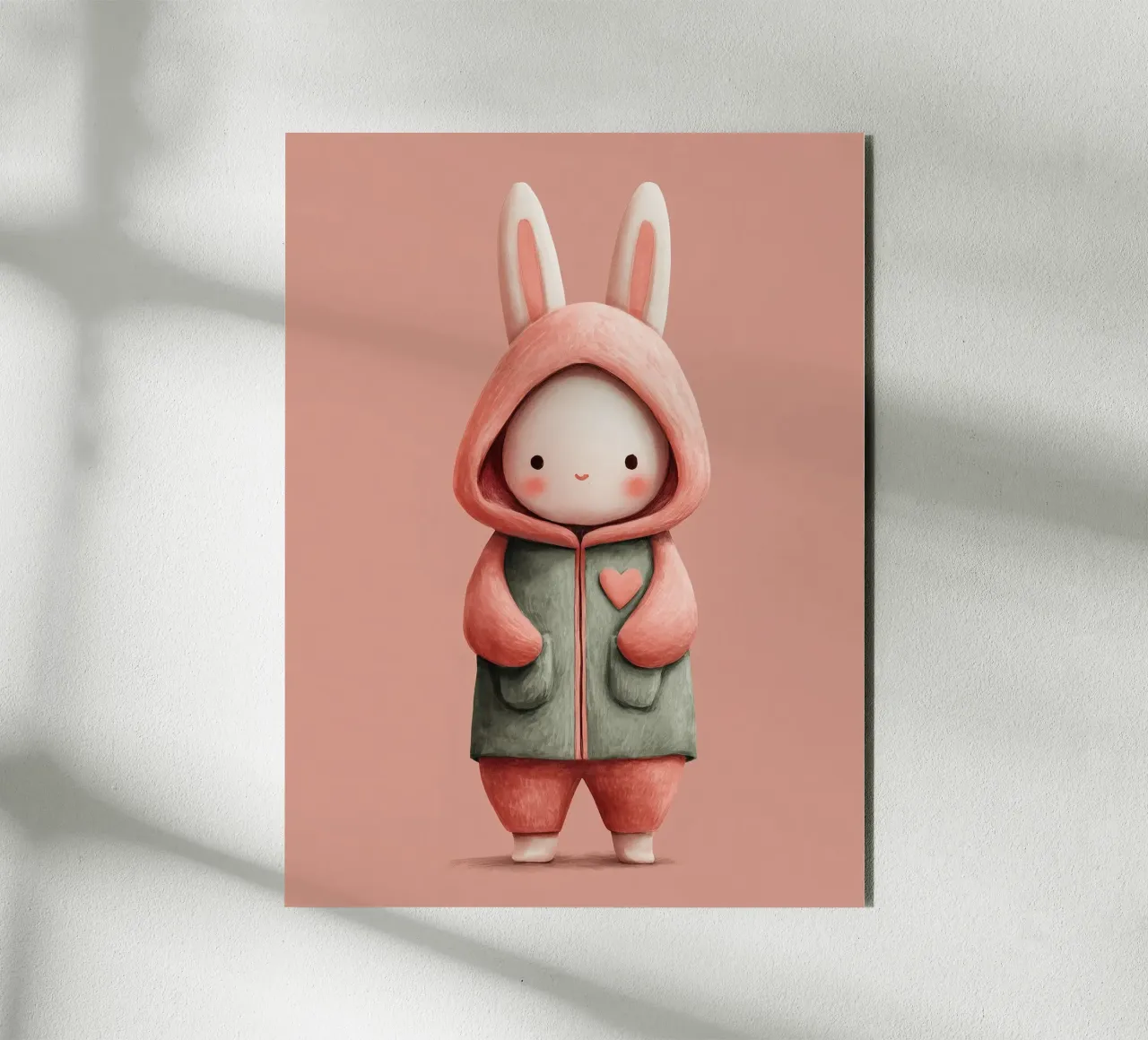 Poster di coniglietto rosa con cappuccio per la cameretta di una bambina alluminio dibond da Kid’s Dream
