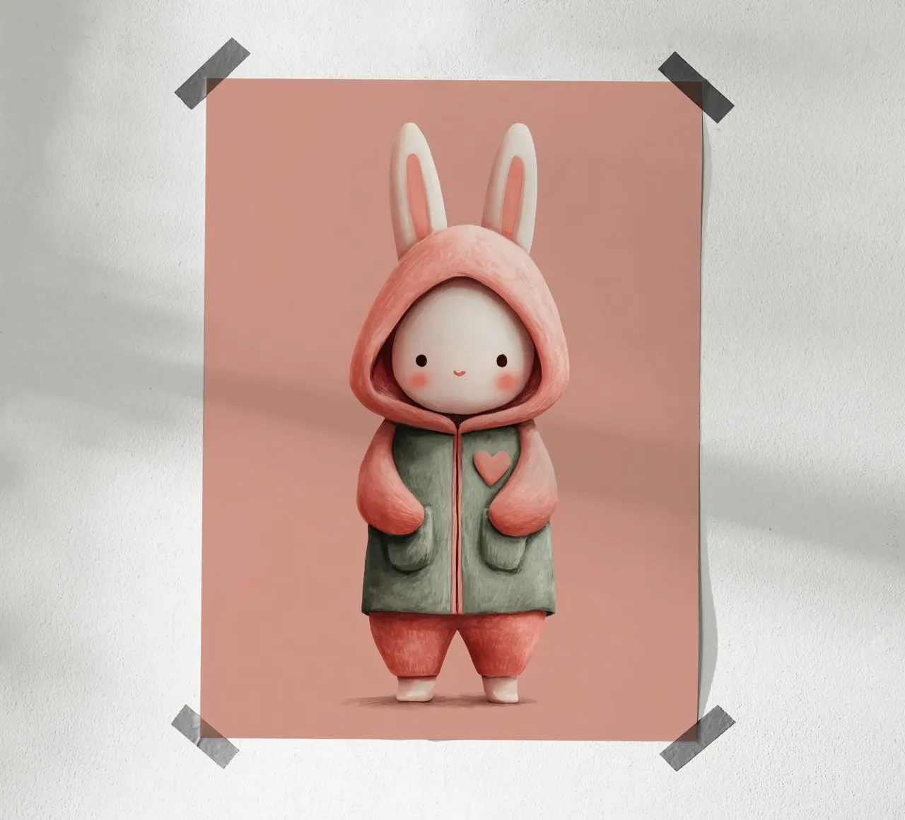 Poster di coniglietto rosa con cappuccio per la cameretta di una bambina carta hahnemühle da Kid’s Dream