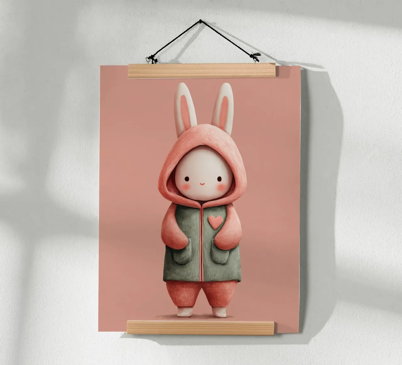 Poster di coniglietto rosa con cappuccio per la cameretta di una bambina carta hahnemühle da Kid’s Dream