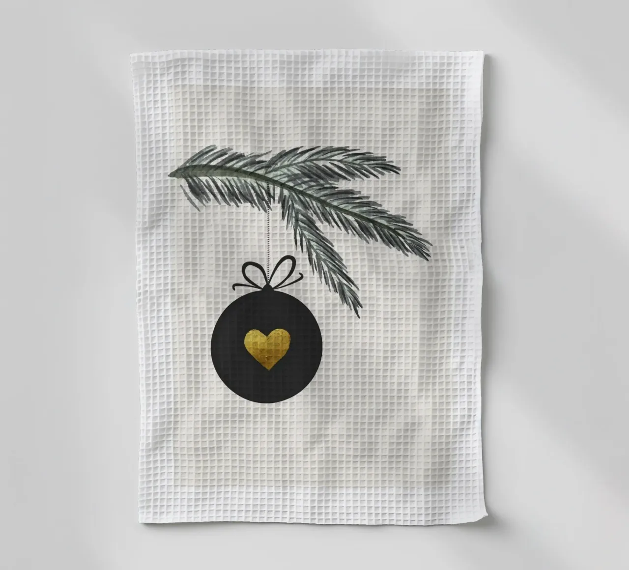 Ramo di abete con gingillo e cuore canovaccio da cucina da ArtDesign by KBK
