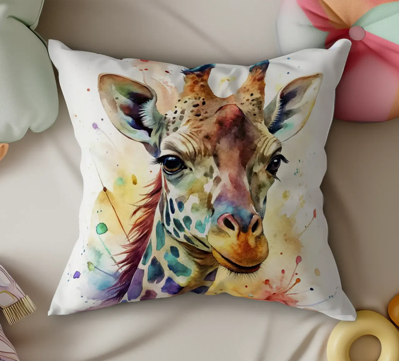 Giraffa ad acquerello cuscino da 🎁 NOBELART