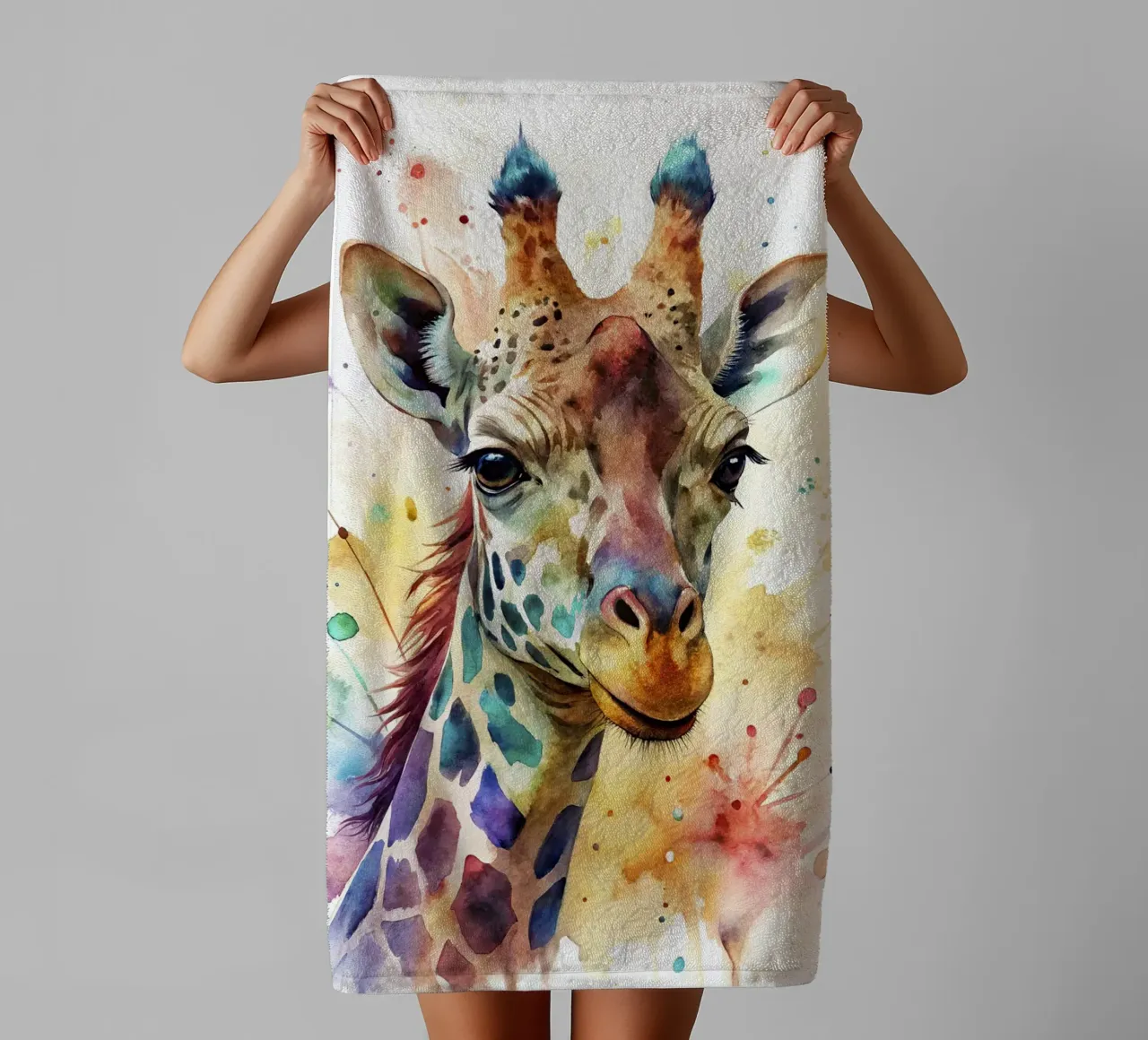 Giraffa ad acquerello asciugamano da bagno da 🎁 NOBELART
