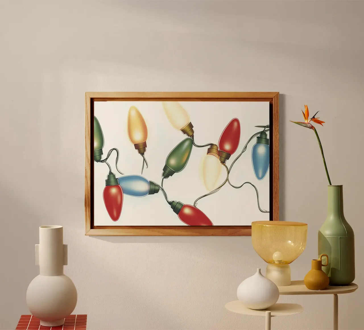 Retro lampadine di Natale Festive luci stringa illustrazione alluminio dibond da postaprinta
